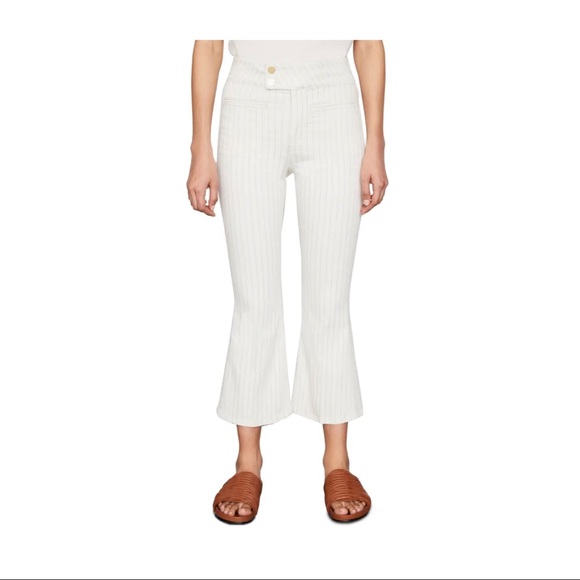 Frame Denim Denim - NWT Frame Le Hardy Crop Flare Jeans Size 27 White with Khaki Pinstripe